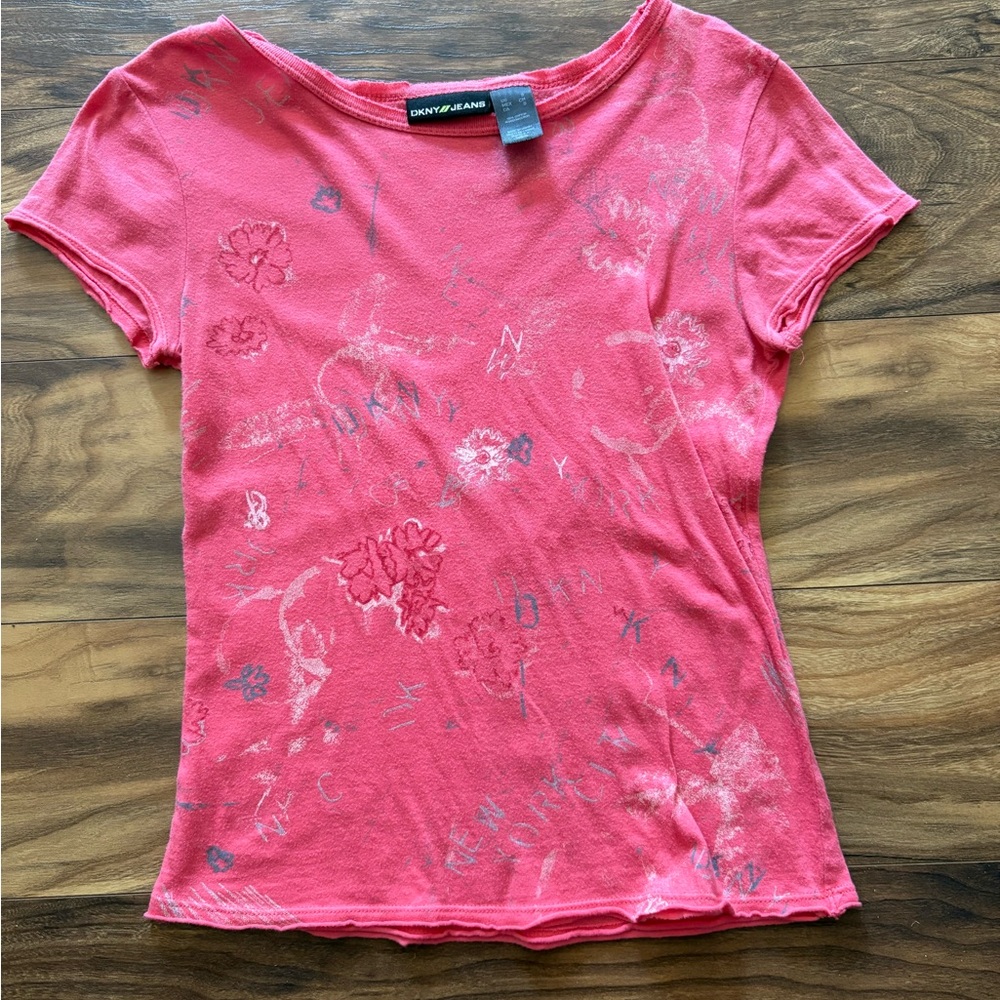 DKNY Pink Fitted Cap Sleeve Tee